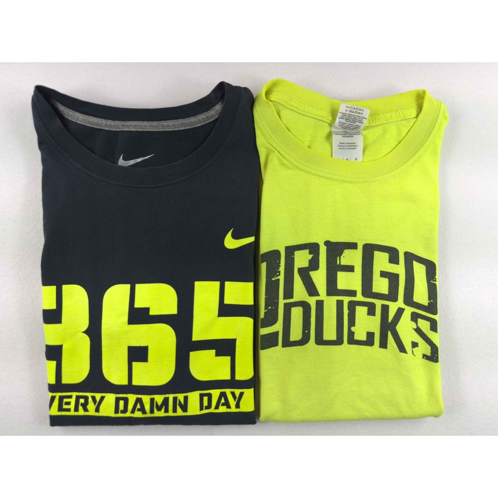 Nike Gildan Mens Large T Shirt Lot‎ Oregon Ducks 365 Neon Yellow Black 2pc